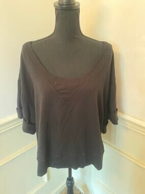 Aiko Oversized Short Dolman Rolled Sleeve Sweatshirt Top Wide Scoop Neck